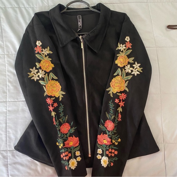 Angel Jackets & Blazers - Angel Black Jacket with Floral Embroidery